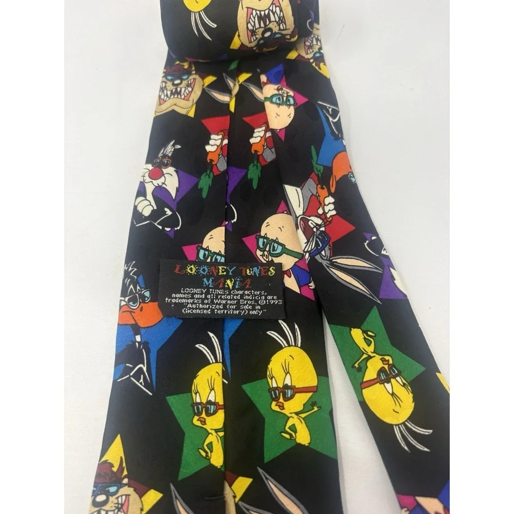 Vintage Looney Tunes Mania‎ 1993 Characters Black Novelty Necktie Stars Shades